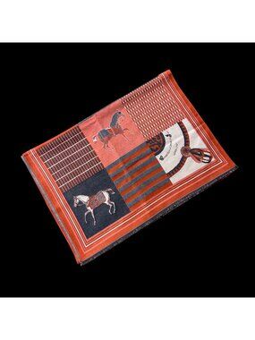 Equestrian Horse Wrap Shawl Scarf Orange Black Gray Acrylic Cashmere Feel